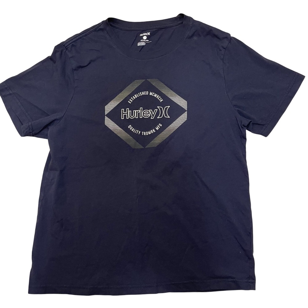 Hurley Graphic T-Shirt Mens Large Navy Blue Short Sleeve‎ Casual Top